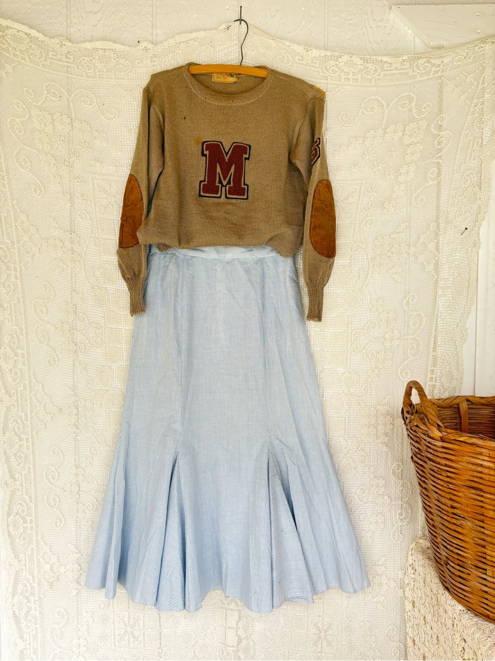 GUNNE SAX Light Blue Pinstripe Flared Midi Skirt